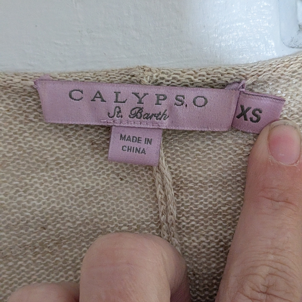 Calypso St Barth 100% Linen Fringe Open Cardigan Natural Boho Lightweight XS - Picture 3 of 5